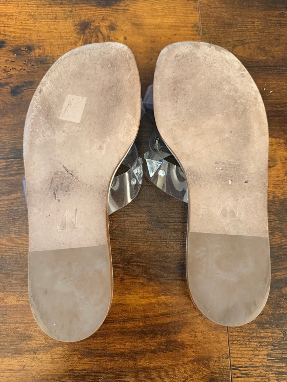 Tamara Mellon Sandals Size 38 Silver Clear Strap Rhinestone Slides - Picture 3 of 3